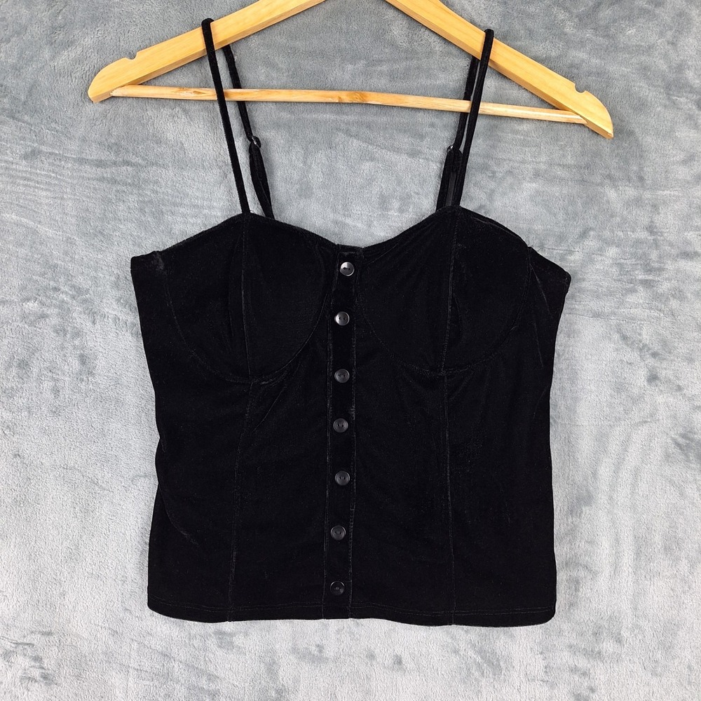 Womens Top Large Black Velvet‎ Corset Cropped Fairy Grunge Whimsigoth Smocked